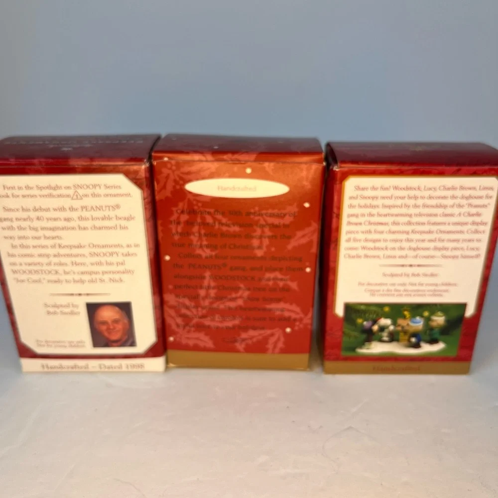 Hallmark Keepsake Peanuts Snoopy Joe Cool 1998 Charlie Lucy Christmas Ornaments.